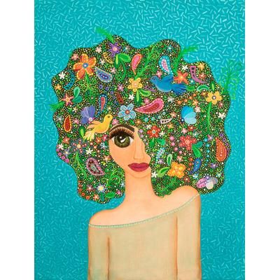 Hidden Dream,'Acrylic on Canvas Painting of a Woman in Expressionist Style'