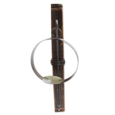 Lights from the Hacienda,'Iron and Wood Wall Sconce Handcrafted from Barrel in Mexico'