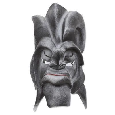 Boruca Warrior,'Silver-Tone Resin and Fiberglass Decorative Wall Mask'