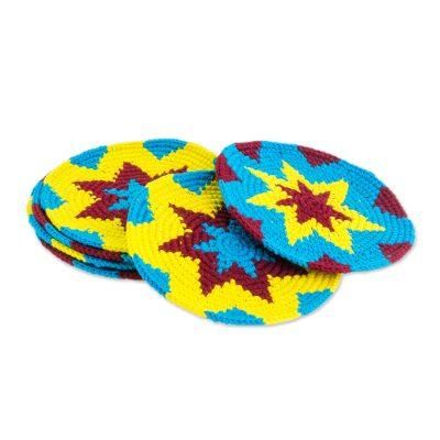 'Multi-Color Starburst Cotton Crochet Coasters (Set of 6)'