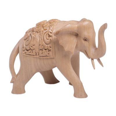 Fortunate One,'Hand Carved Wood Elephant Statuette'