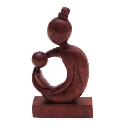 Mother's Arms,'Suar Wood Mother and Child Sculpture from Bali'