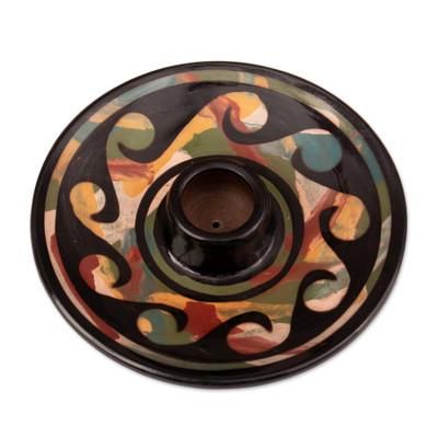 'Handcrafted Wavy-Patterned Round Ceramic Palo Santo Holder'