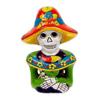 Camellia Woman,'Hand-Painted Ceramic Catrina Sculpture from Mexico'