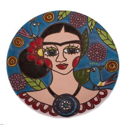 Elegant Frida,'Frida-Themed Ceramic Wall Art Crafted in Mexico'