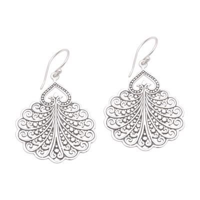 Peacock's Tail,'Fan Pattern Sterling Silver Dangle Earrings from Bali'