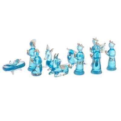 Andean Festivity in Blue,'Blue Gilded Glass Nativity Scene from Peru (12 Piece)'
