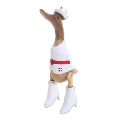 Nurse Duck,'Nurse Duck Sculpture Hand Carved from Bamboo and Acacia'