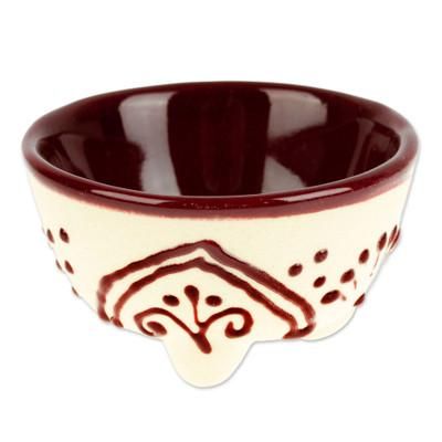Maroon Lines,'Hand-Painted Ceramic Pinch Bowl in Maroon'