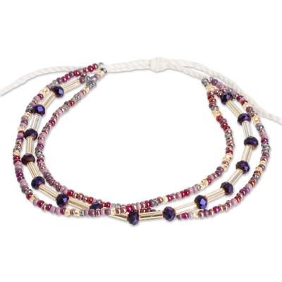 Inspiration in Purple,'Adjustable Crystal and Glass Beaded Wristband Bracelet'