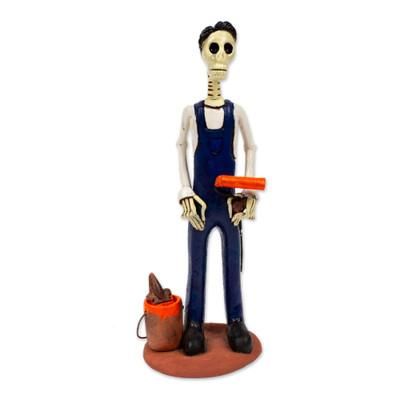 Painter Catrin,'Mexican Folk Art Painter Skeleton Statuette'