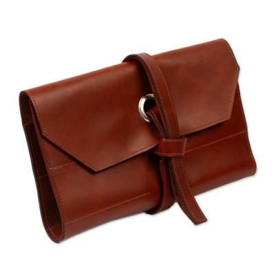 Ready for Work,'Artisan Crafted Chestnut Brown Leather Small Tool Roll Bag'