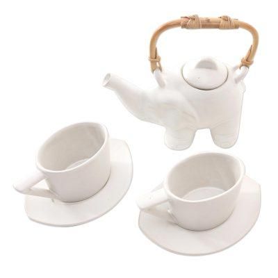 Elephant Tea,'Ceramic Elephant-Themed Tea Set for Two (5 Pcs)'