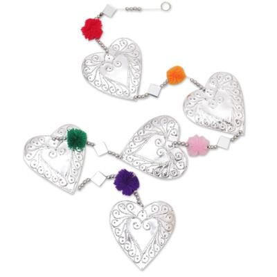Love Colors,'Handcrafted Aluminum Heart Garland with Colorful Pompoms'