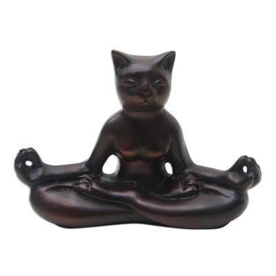 Cat Meditation,'Hand Crafted Cement Cat Statuette from Java'
