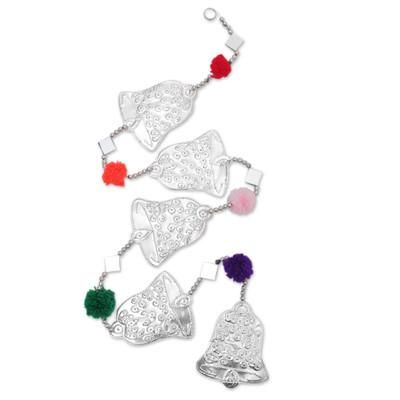 Celebration Rhythm,'Embossed Aluminum Bell Garland with Glass Diamonds from Bali'