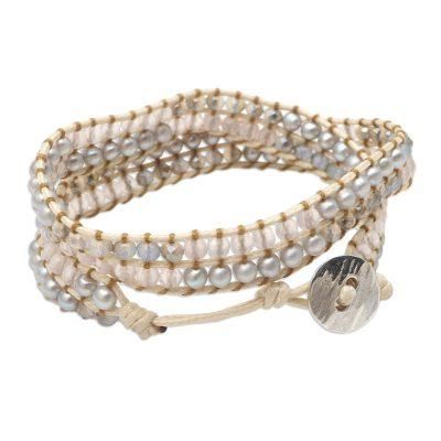 Grey Dove,'Quartz and Crystal Wrap Bracelet from Bali'