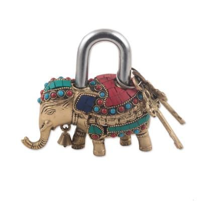 Festive Elephant,'Artisan Crafted Brass Elephant Lock and Key Set '