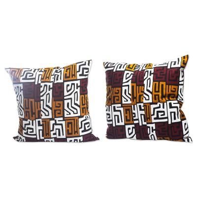 Akwaaba,'Patterned Cotton Cushion Covers from Ghana (Pair)'