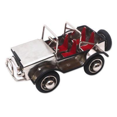 'Eco-Friendly Recycled Steel and Rubber Vehicle Statuette'