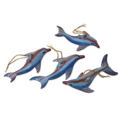 Joyful Flippers,'Handcrafted Jempinis Wood Dolphin Ornaments (Set of 4)'