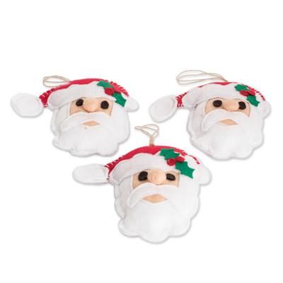 Santa Smiles,'Set of 3 Handmade Santa Claus Ornaments from Guatemala'