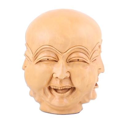 Joyful Facets,'Hand-Carved Kadam Wood Sculpture of Laughing Man'