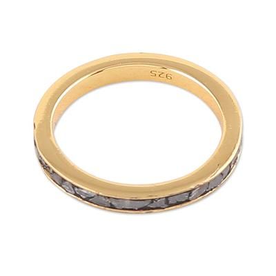'18k Gold-Plated Clear Quartz Pave Ring in a Polished Finish'