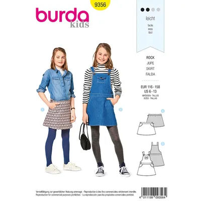 burda Patron 9356 "jupe/jupe salopette" pour enfants