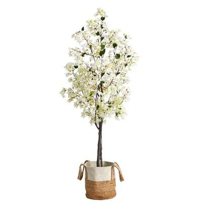 6ft. Artificial Bougainvillea Tree with Handmade Jute & Cotton Basket - Nearly Natural T3246-WH