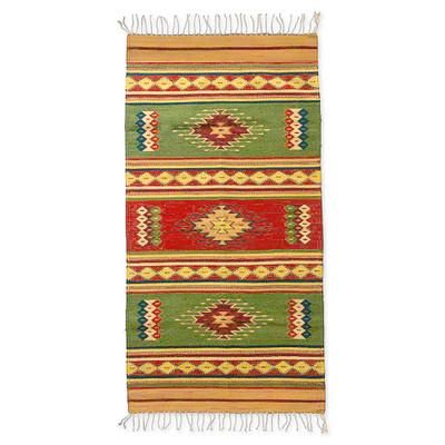 Forest Sun,'Zapotec wool rug (2.5x5)'