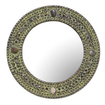 Antique Magnificence,'Handcrafted Round Antiqued Aluminum Mirror from India'