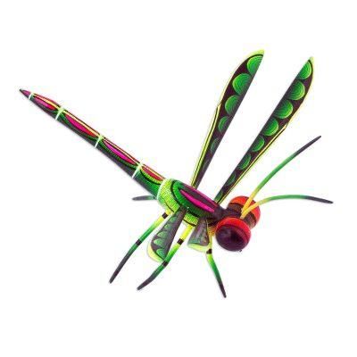 Sweet Freedom in Green,'Handcrafted Green Copal Wood Dragonfly Sculpture.from Mexico'