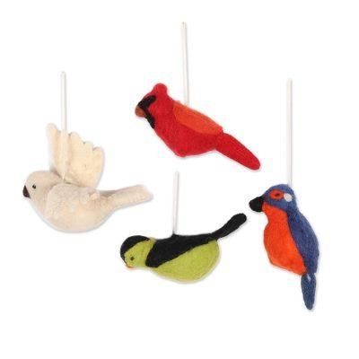 Winter Birds,'Assorted Wool Felt Bird Ornaments from India (Set of 4)'