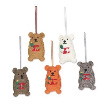 Bearing Gifts,'Wool Felt Bear Ornaments (Set of 5)'