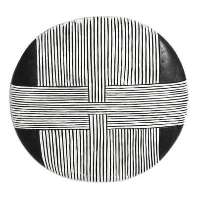 Bamun Guard,'Hand-Carved African Wood Mask in Black and White Tones'