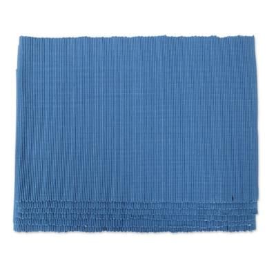 Blue Elegance,'Set of 6 Cotton Woven Placemats in Blue Crafted in India'