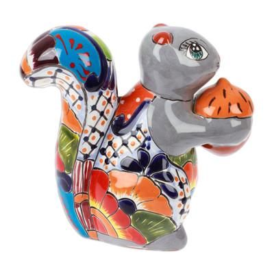 'Squirrel-Themed Hacienda Painted Ceramic Sculpture in Grey'