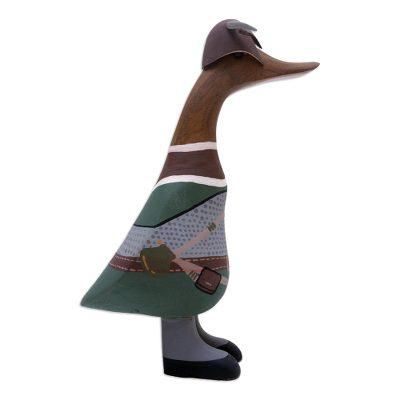 Viking Duck,'Bamboo and Teak Wood Duck Sculpture in Viking Garments'