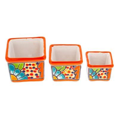 Hacienda Bouquet in Saffron,'Set of 3 Handmade Hacienda Ceramic Flower Pots in Saffron'