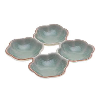 Lotus Treats,'Lotus Flower Themed Celadon Ceramic Appetizer Plate in Green'