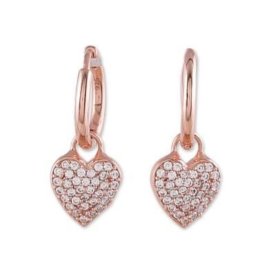 'Rose Gold-Plated Heart Dangle Earrings with Cubic Zirconia'