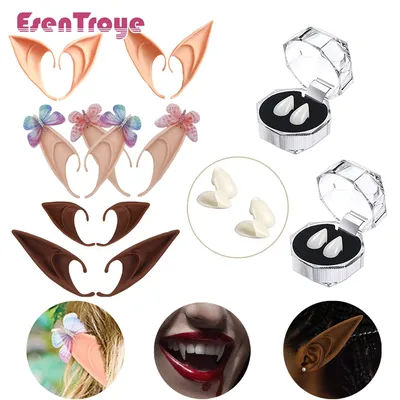 Dents de Vampire crocs fée papillon oreilles d'elfe fausses dents Cosplay mascarade accessoire de déguisement horreur Halloween fête décoration faveur