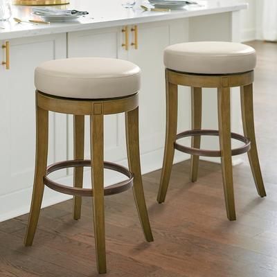 Aiken Backless Swivel Bar & Counter Stool - Bar Height (29-3/4"H Seat), Harvest, Leather, Harvest/Marbled Stone/Bar Height - Grandin Road