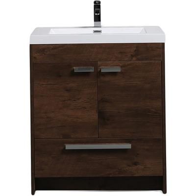 Eviva Lugano 30 inch Rosewood Modern Bathroom Vanity with White Integrated Acrylic Top - Eviva EVVN750-8-30RSWD