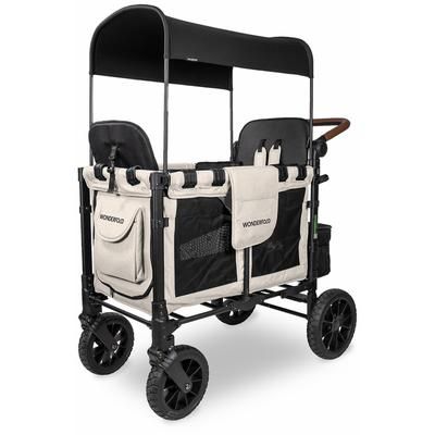 Wonderfold W2 Luxe Multifunctional Double (2 seater) Stroller Wagon - Sandy Beige / Black Canopy (Al