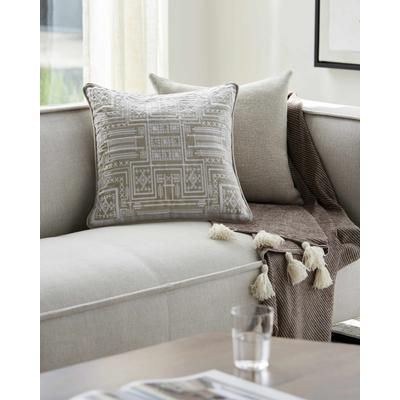 Kishi 18" Square Cotton Beige Throw Pillow - Boutique Rugs