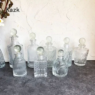French Rhombus Relief Perfume Bottle Simple Crystal Glass Bottles Aromatherapy Essence Storage Vintage Bottle Dresser Ornament