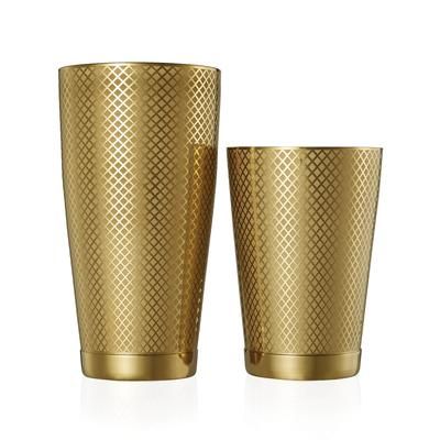 Barfly M37200GD 28 oz & 18 oz Diamond Lattice Stainless Bar Cocktail Shaker Set, Gold