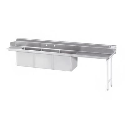 Advance Tabco DTC-3-1824-96RX 95" Straight Dish Table - Left to Right, 29" Right Drainboard, (3) 18" x 24" x 14" Bowls, Stainless Steel